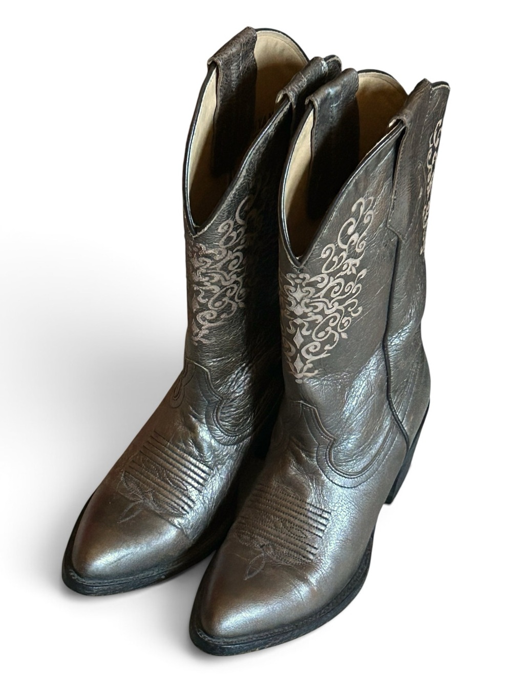SHAYANNE LOLA METALLIC Western Boots Bronze Pewter Leather Size 6